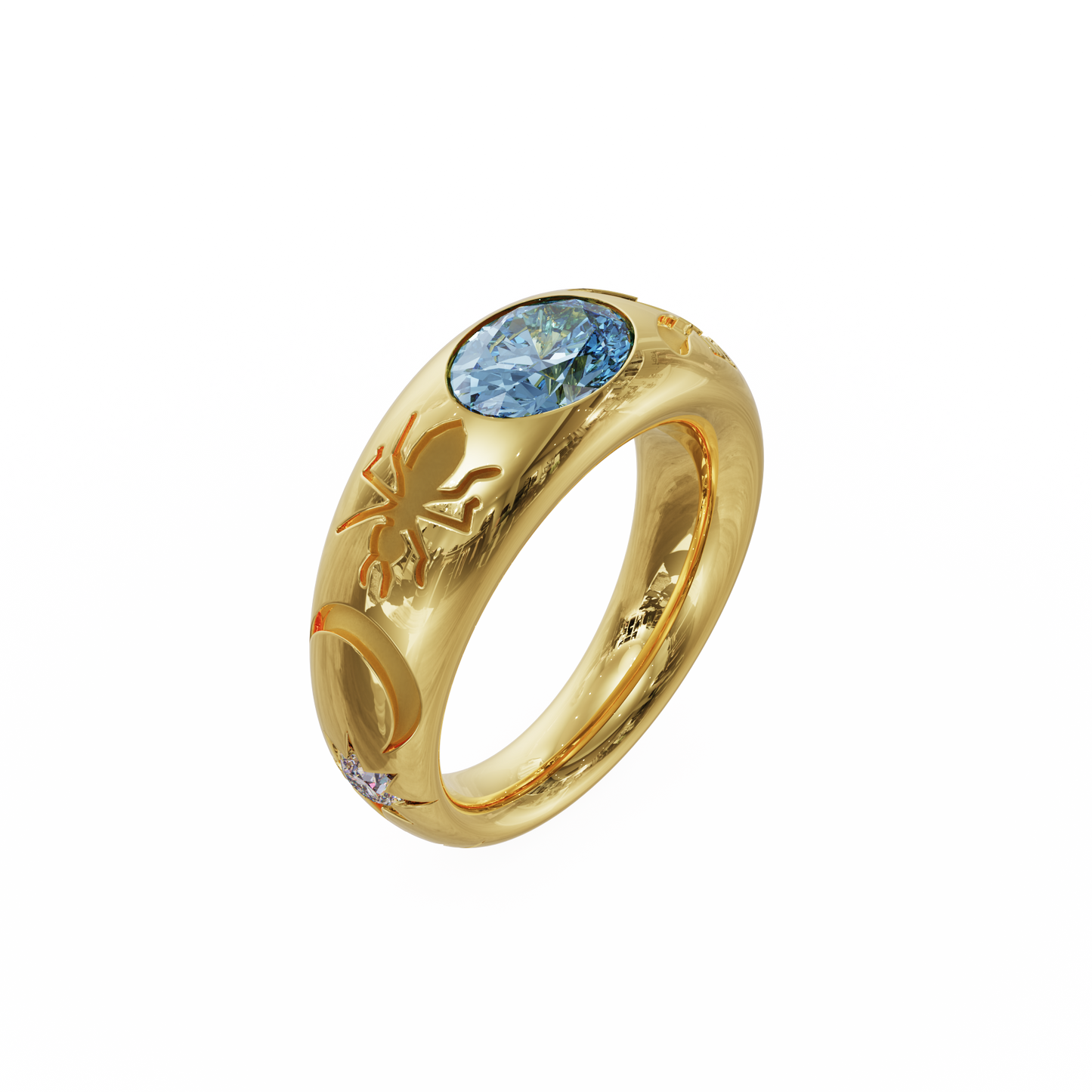 Dyne x The Seven 18K Yellow Gold Bombe Ring with Blue Zircon & Diamonds