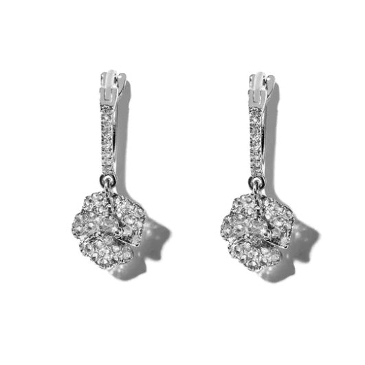 AS29 Bloom Petit Flower White Diamonds Hoops Earrings in White Gold
