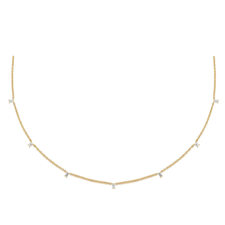 EF Collection 14K Yellow Gold 7 Baguette Diamond Necklace
