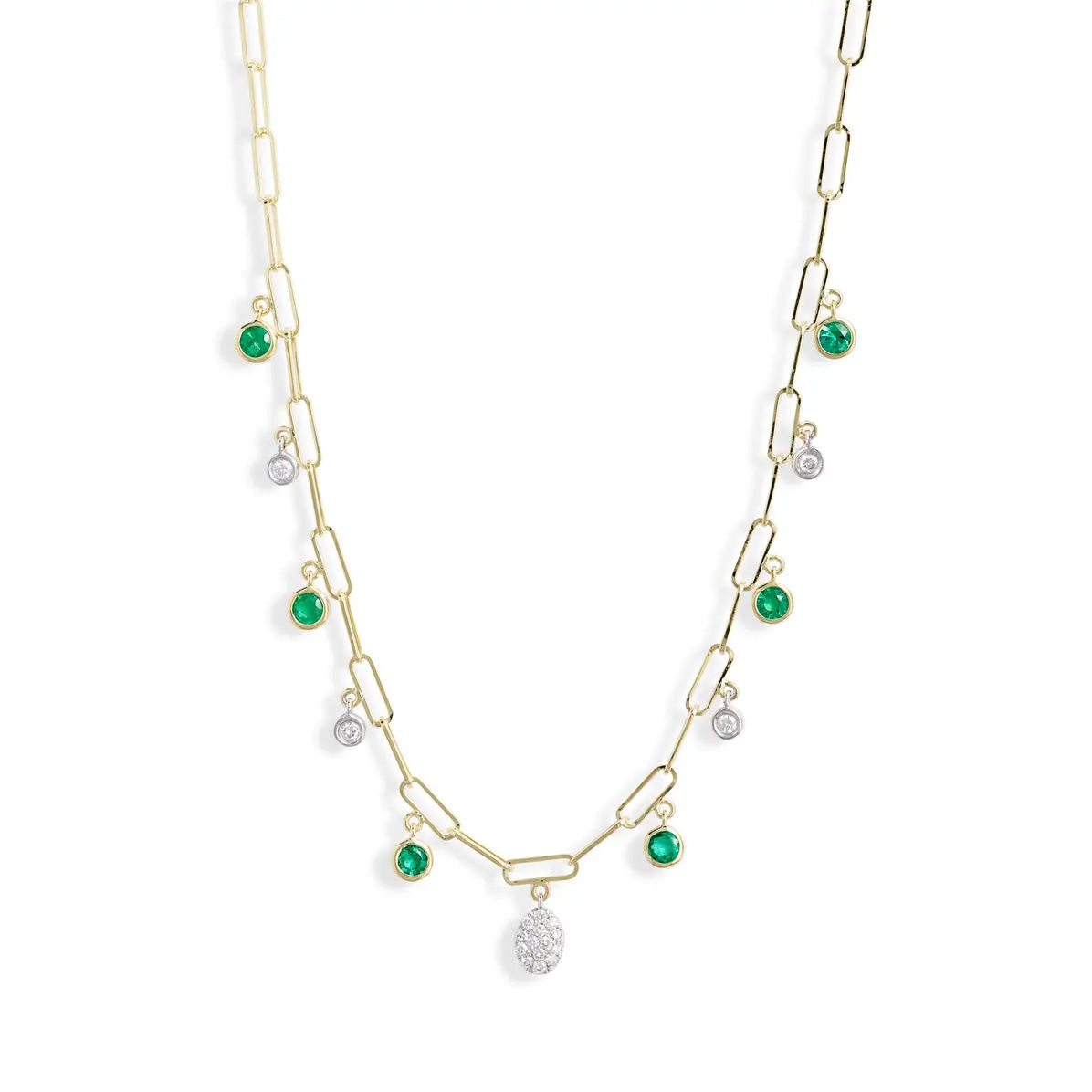 Meira T Diamond and Emerald Charm Necklace