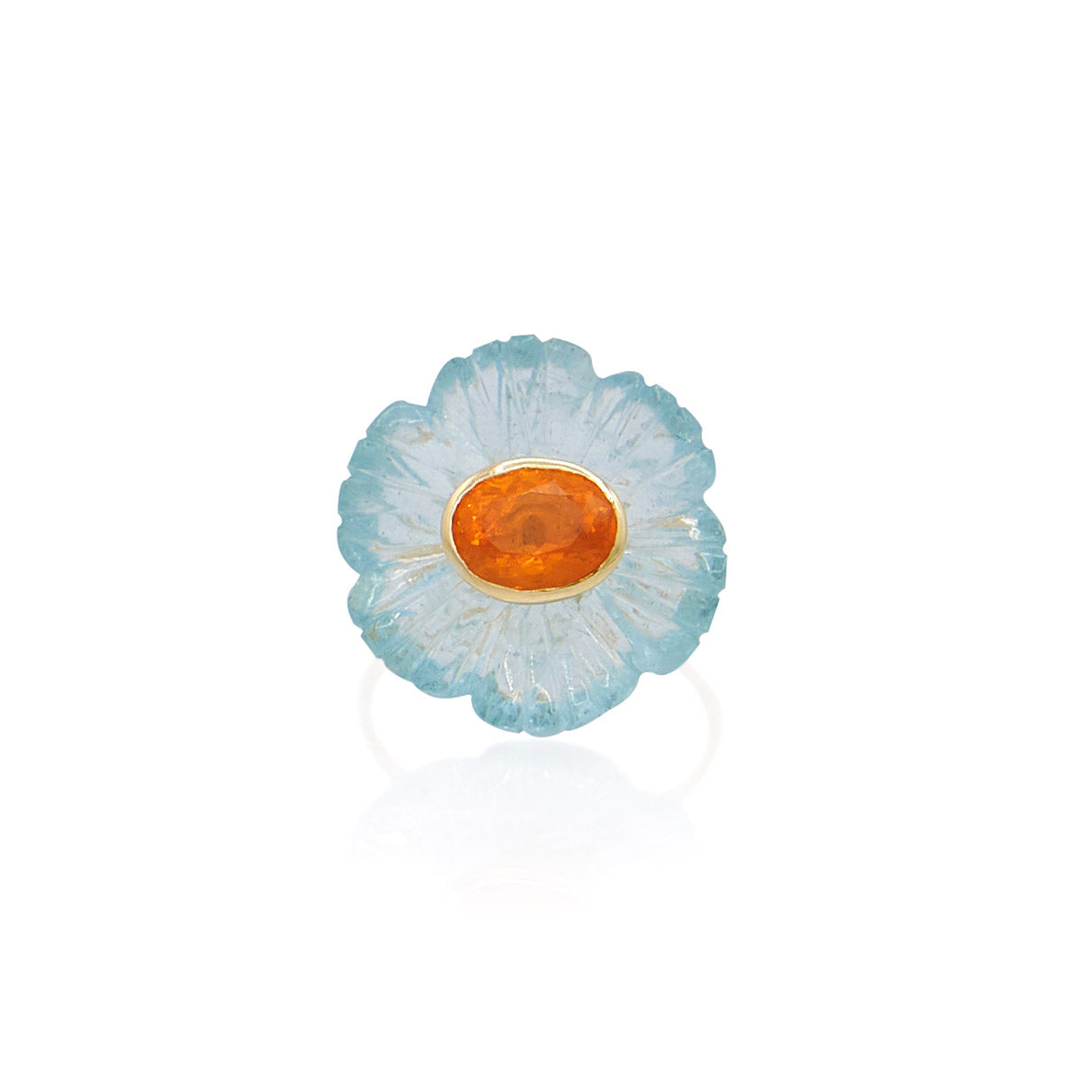 Sophie Joanne Paradise Small Flower Ring - Aquamarine & Orange Fire Opal