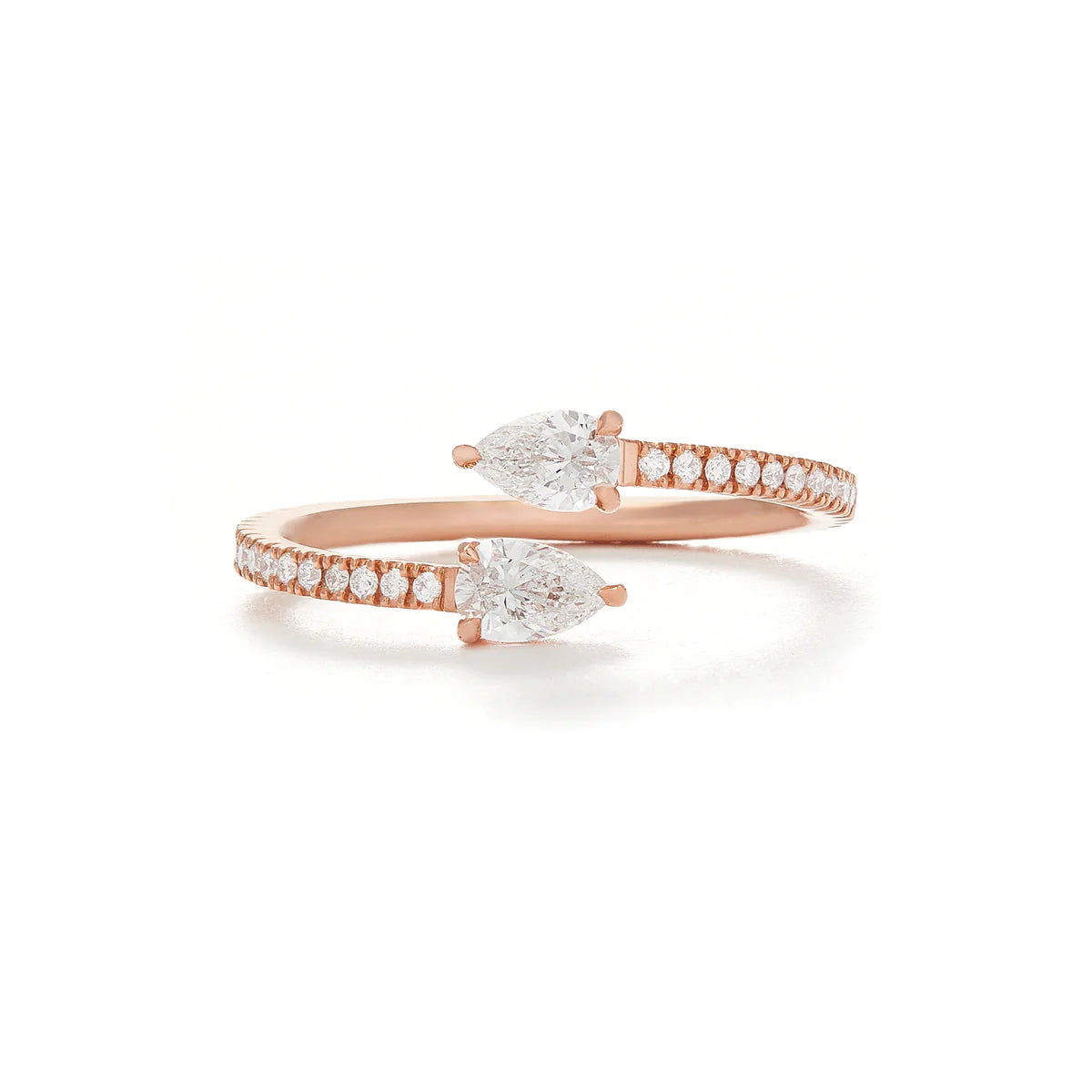 Eva Fehren Small Boa Wrap Claw Ring in 18K Rose Gold & Two Pear Shaped Diamonds and White Diamond Pave