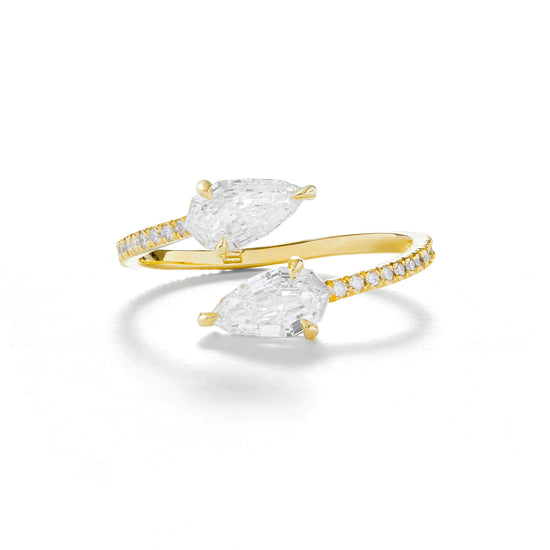 Load image into Gallery viewer, Eva Fehren Boa Wrap Claw Ring in 18K Yellow Gold with Faceted Pear Shaped Diamonds and White Diamond Pave
