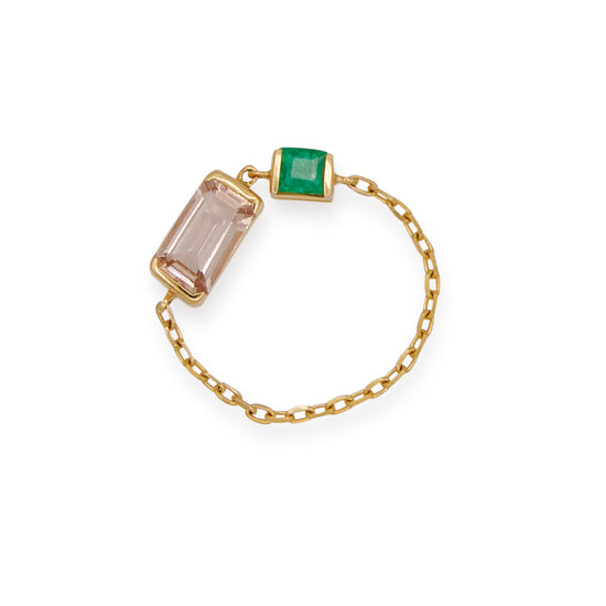 YI Collection Morganite & Emerald Chain Ring