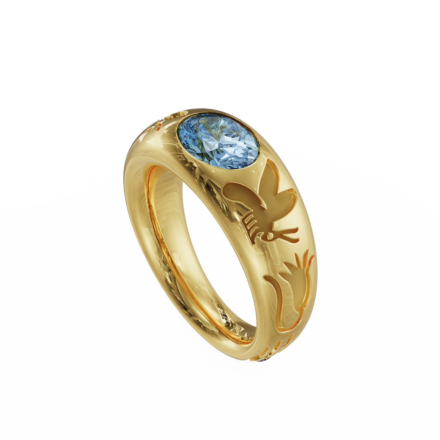 Load image into Gallery viewer, Dyne x The Seven 18K Yellow Gold Bombe Ring with Blue Zircon &amp;amp; Diamonds
