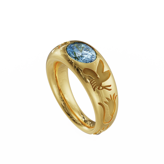Dyne x The Seven 18K Yellow Gold Bombe Ring with Blue Zircon & Diamonds