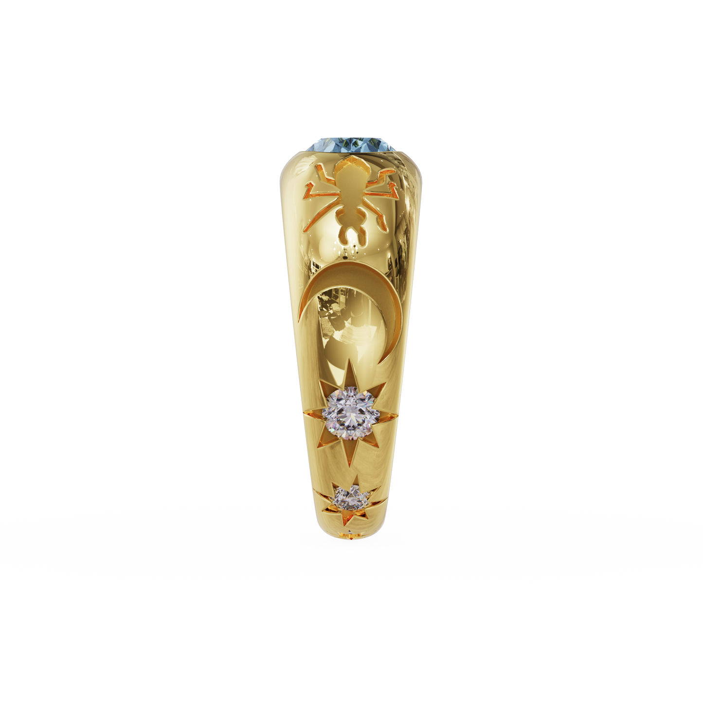Load image into Gallery viewer, Dyne x The Seven 18K Yellow Gold Bombe Ring with Blue Zircon &amp;amp; Diamonds

