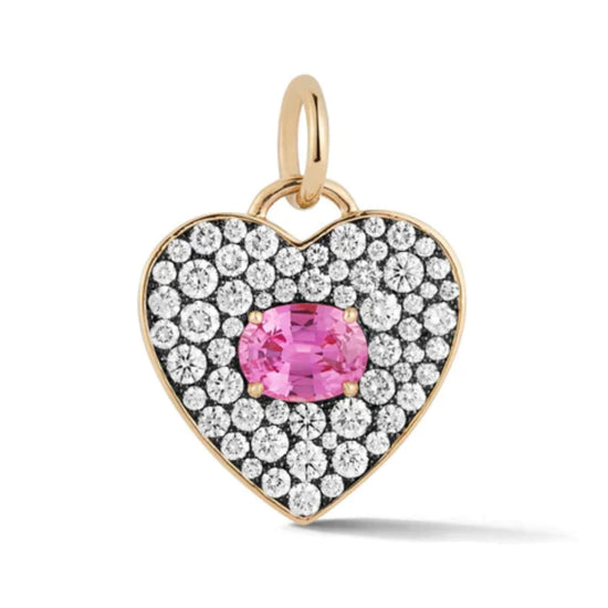 Load image into Gallery viewer, Jemma Wynne Prive Heart Pendant with Oval Pink Sapphire Center and Blackened Pave Diamonds
