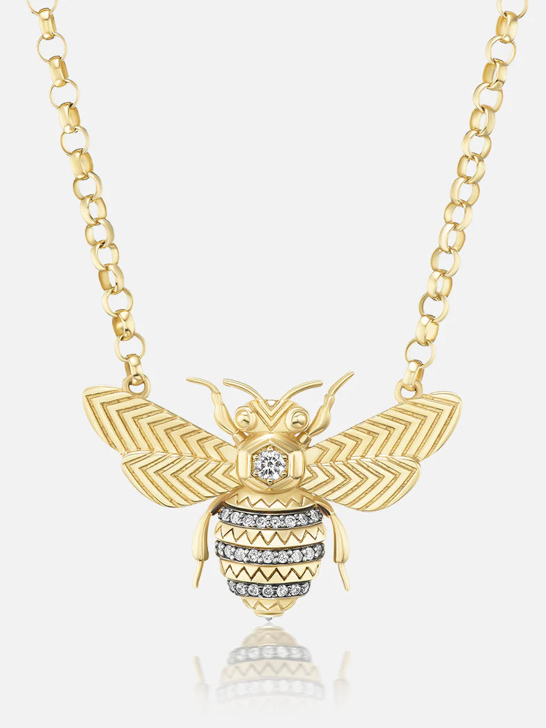 Load image into Gallery viewer, Harwell Godfrey Mini Bee Pendant Necklace - Diamond
