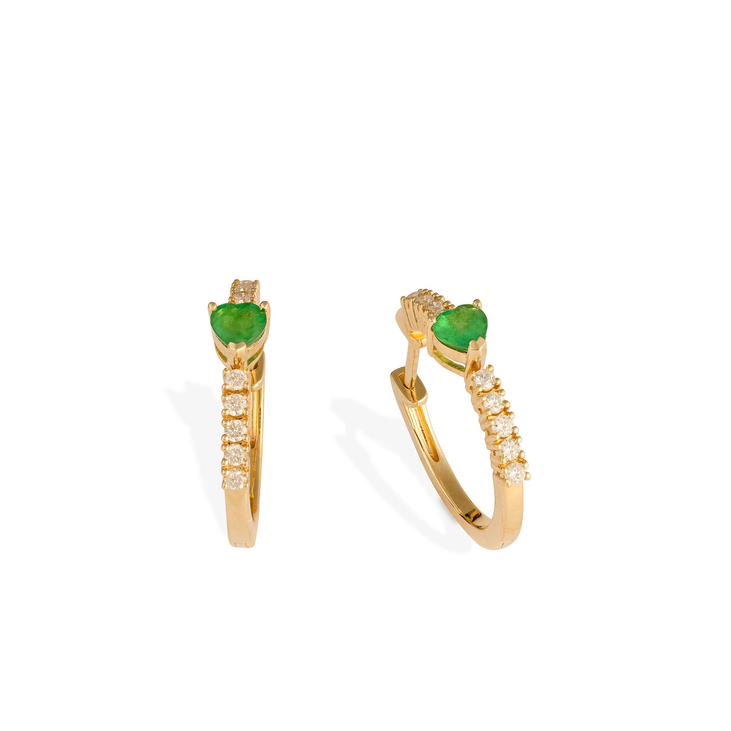 Load image into Gallery viewer, The Seven Diamond and Emerald Heart Hoops
