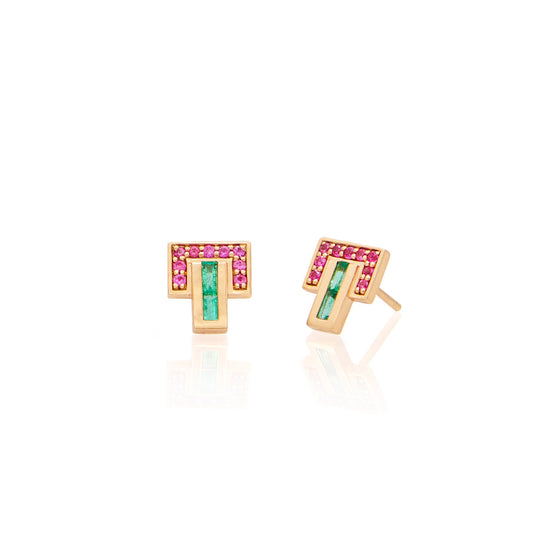 Emily P Wheeler E Studs Emerald & Pink Sapphire