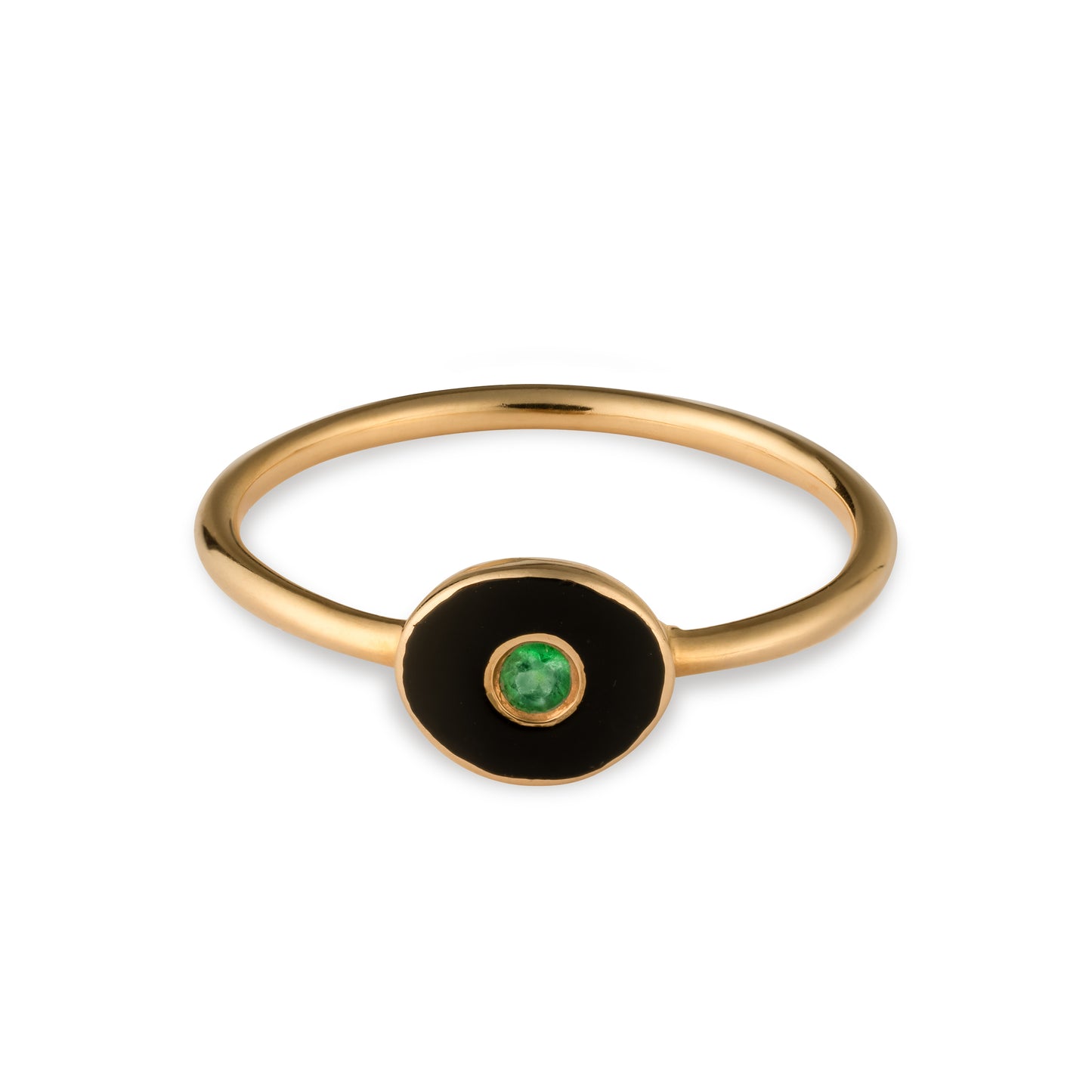 Holly Dyment Mini Evil Eye Ring - Black Enamel and Emerald