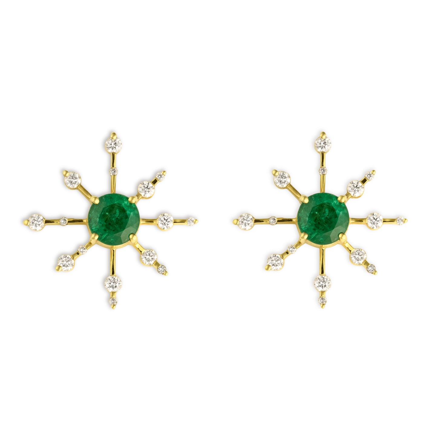Load image into Gallery viewer, Yi Collection Emerald and Diamond Starburst Earrings
