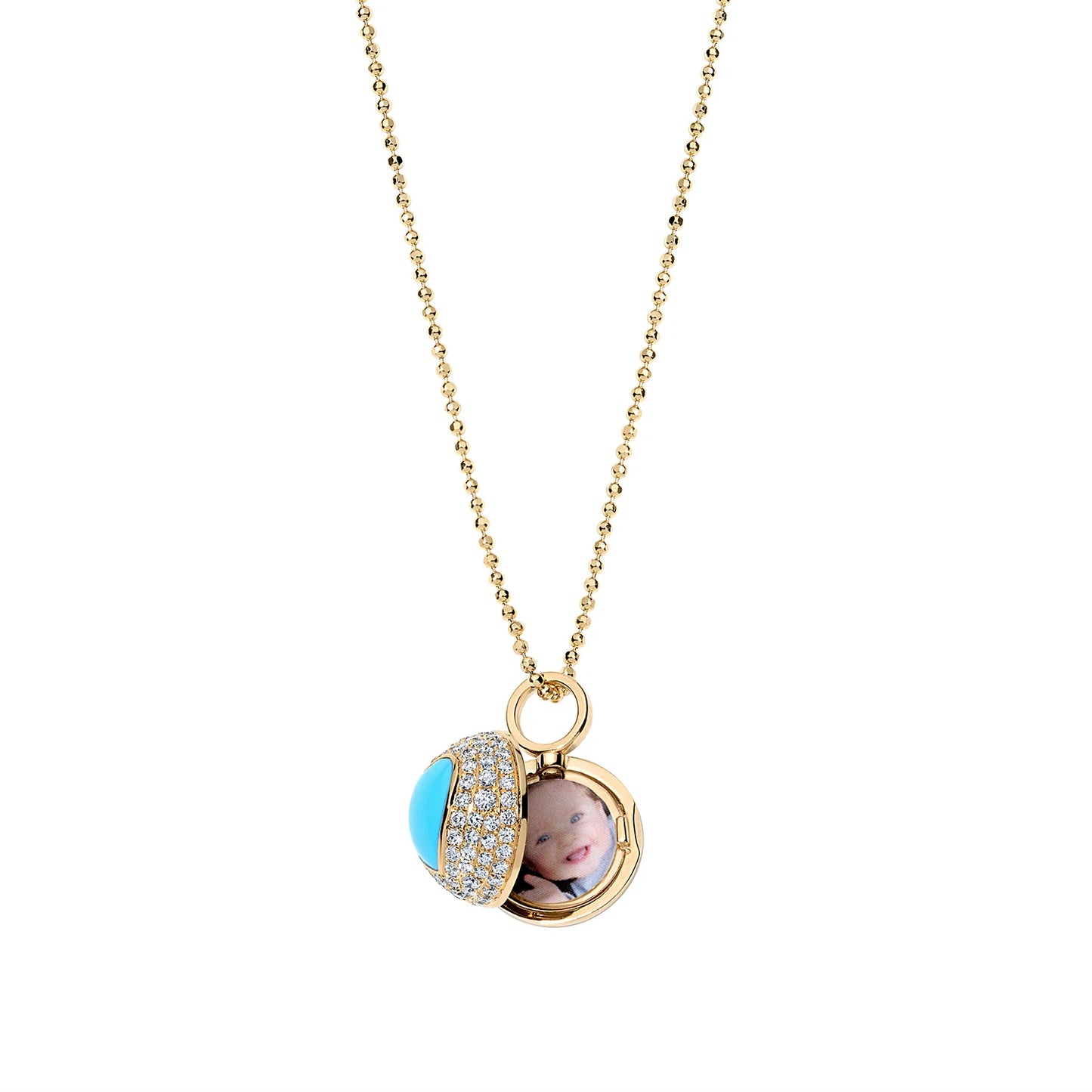 Devon Woodhill Peekaboo Classic Ball Locket - Diamonds & Turquoise Heart