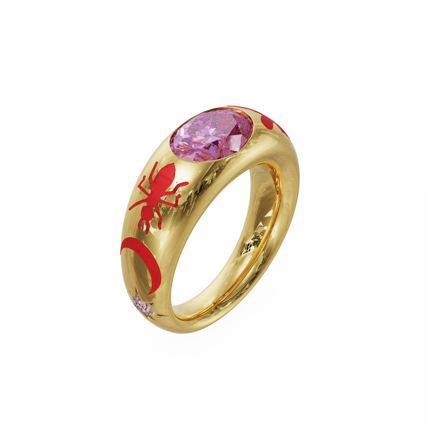 Load image into Gallery viewer, Dyne x The Seven 18K Yellow Gold Bombe Ring with Pink Tourmaline, Diamonds, and Vitreous Enamel
