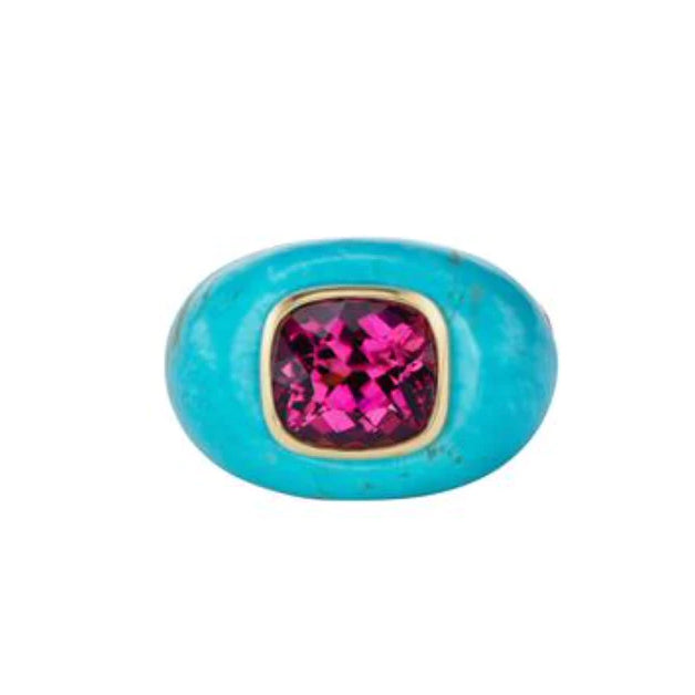Load image into Gallery viewer, Emily P Wheeler Chubby Ring Turquoise with Ombre Pink Pave
