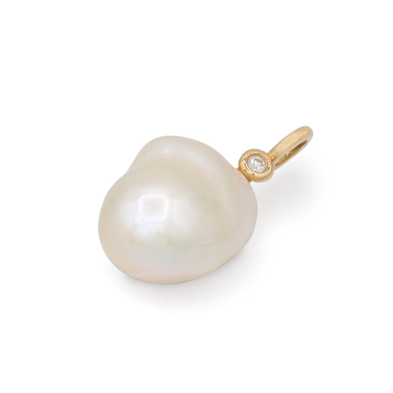 Robin Labb White Freshwater Baroque Pearl Diamond Bezel