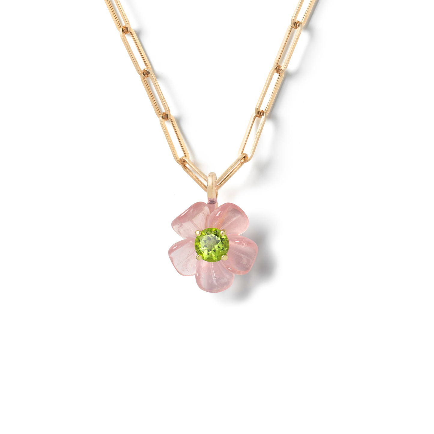 Island Flower Pendant - Rose quartz & Peridot