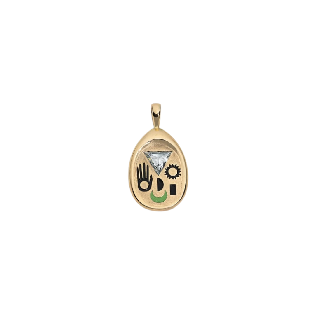 Load image into Gallery viewer, Dyne x The Seven 18K Yellow Gold Amulet Pendant with Diamond &amp;amp; Vitreous Enamel
