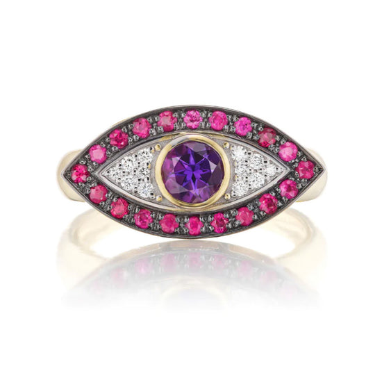 Load image into Gallery viewer, Holly Dyment Evil Eye Ring - Ruby, Amethyst and White Diamond
