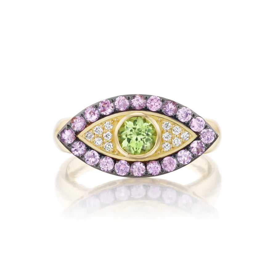Holly Dyment Evil Eye Ring - Peridot and Pink Sapphire