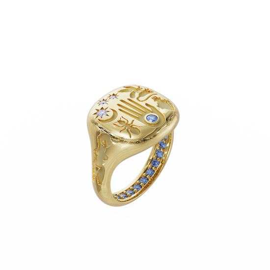 Dyne x The Seven 18K Yellow Gold Pinky Ring with Blue Sapphire & Diamonds