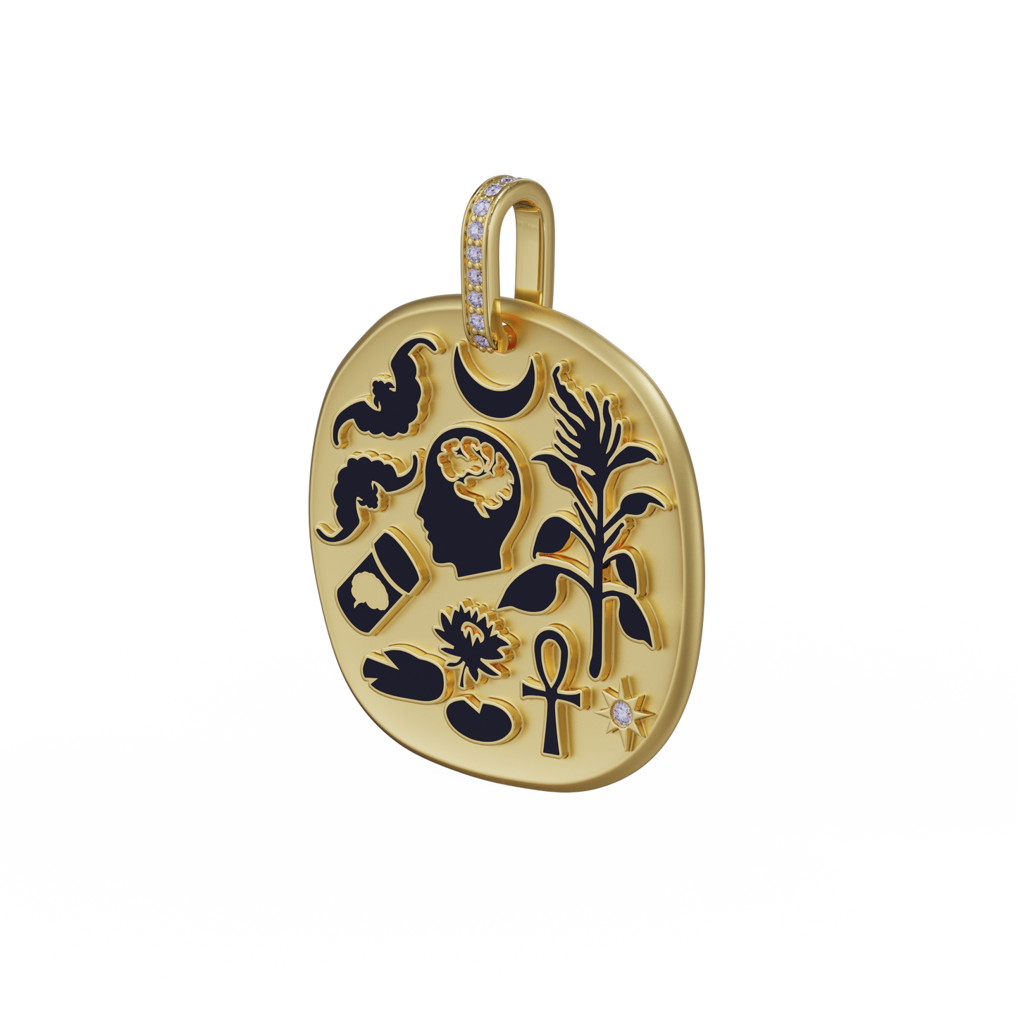 Dyne x The Seven 18K Yellow Gold Large Two-Sided Pendant with Diamonds & Black Vitreous Enamel