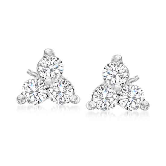 Load image into Gallery viewer, EF Collection 14K White Gold Diamond Trio Stud Earring
