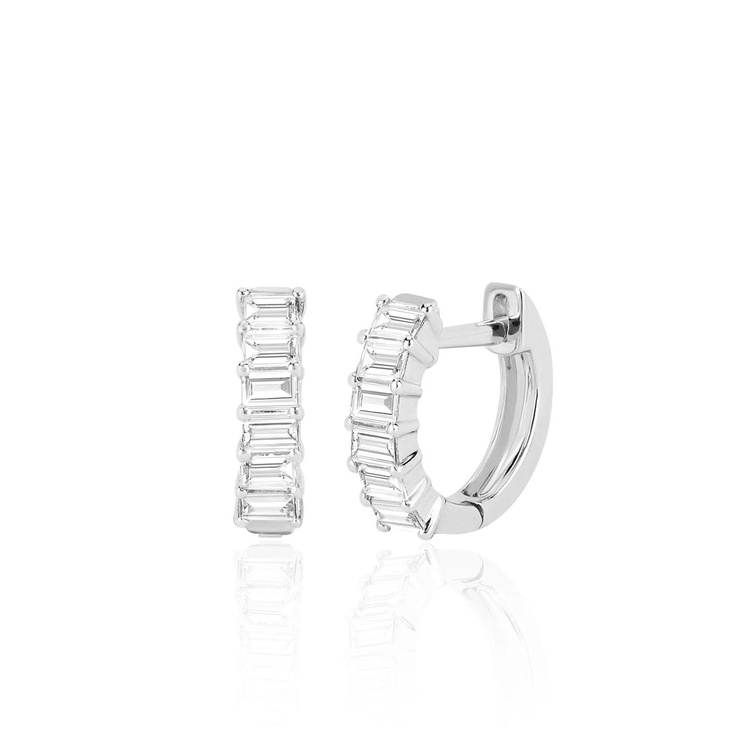 EF Collection 14K White Gold Prong Set Diamond Baguette Huggie Earrings