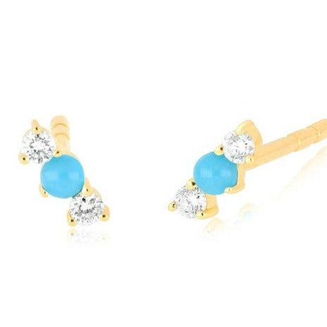 Load image into Gallery viewer, EF Collection 14K Yellow Gold Diamond &amp;amp; Turquoise Bar Earring
