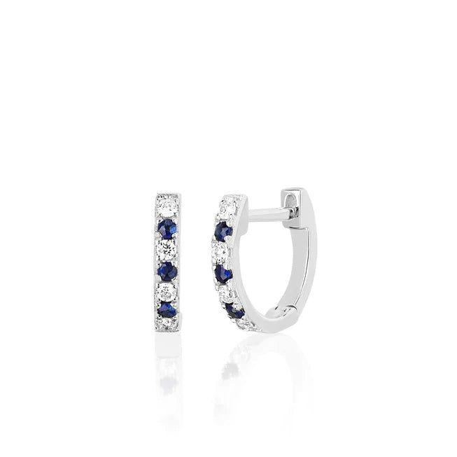 EF Collection - 14k Mini Diamond + Blue Sapphire Dot Huggie Earring
