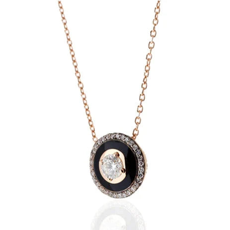 Selim Mouzannar Diamond & Black Enamel Pendant Necklace