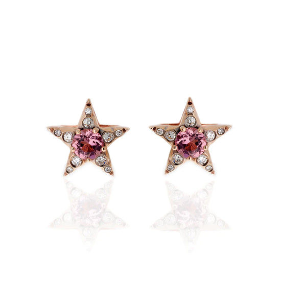 Selim Mouzannar Diamond & Pink Sapphire Star Stud Earrings