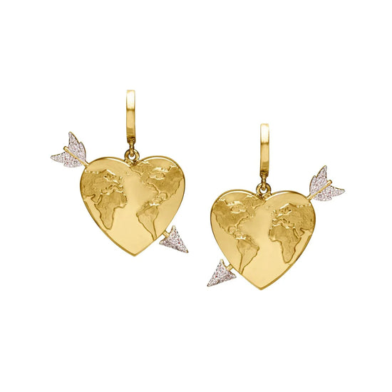 Christina Alexiou Heart Globe Arrow Earrings