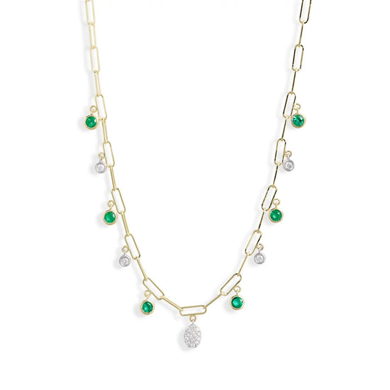 Load image into Gallery viewer, Meira T Diamond and Emerald Charm Necklace
