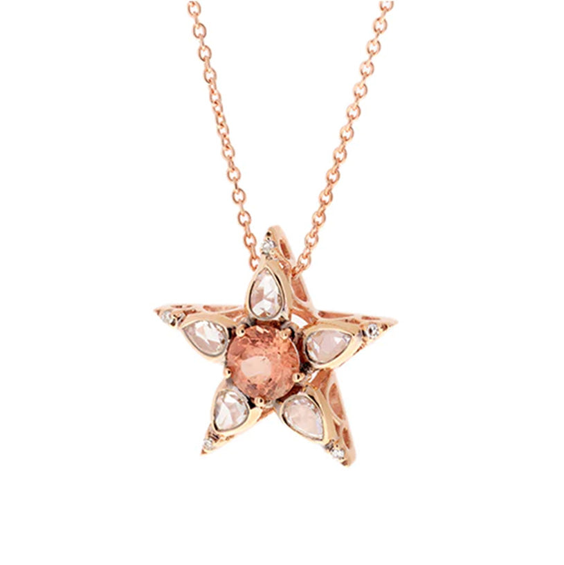 Selim Mouzannar Orange Sapphire & Diamond Star Pendant Necklace