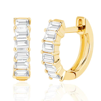 EF Collection 14K Yellow Gold Baguette Diamond Huggie Earrings