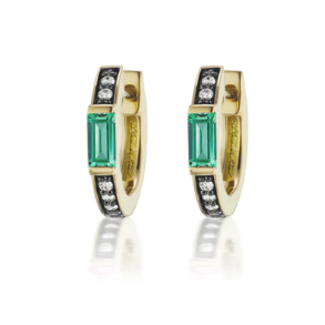 Sorellina Gemstone & Diamond Huggies with Emeralds