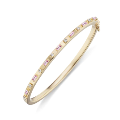 Load image into Gallery viewer, Sorellina Baguette and Diamond Bangle with Pink Sapphires and Diamonds
