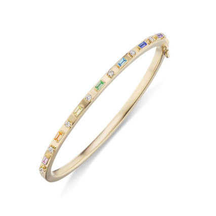 Load image into Gallery viewer, Sorellina Baguette and Diamond Bangle with Rainbow Sapphires and Diamonds
