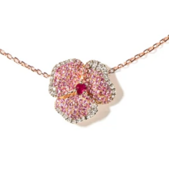 AS29 Bloom Small Flower Light Pink Sapphires Necklace in Rose Gold
