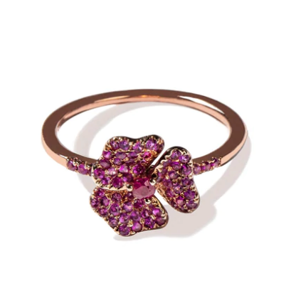 Load image into Gallery viewer, AS29 Bloom Mini Flower Dark Pink Sapphires Ring in Rose Gold
