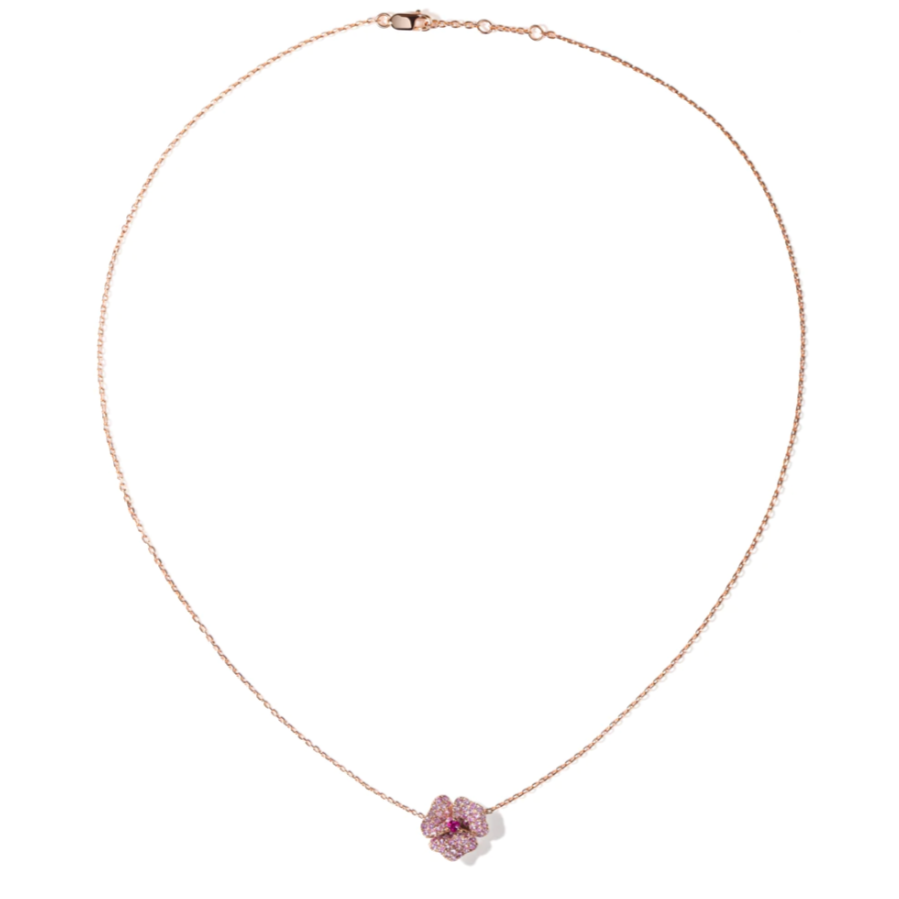 AS29 Bloom Mini Flower Light Pink Sapphires Necklace in Rose Gold