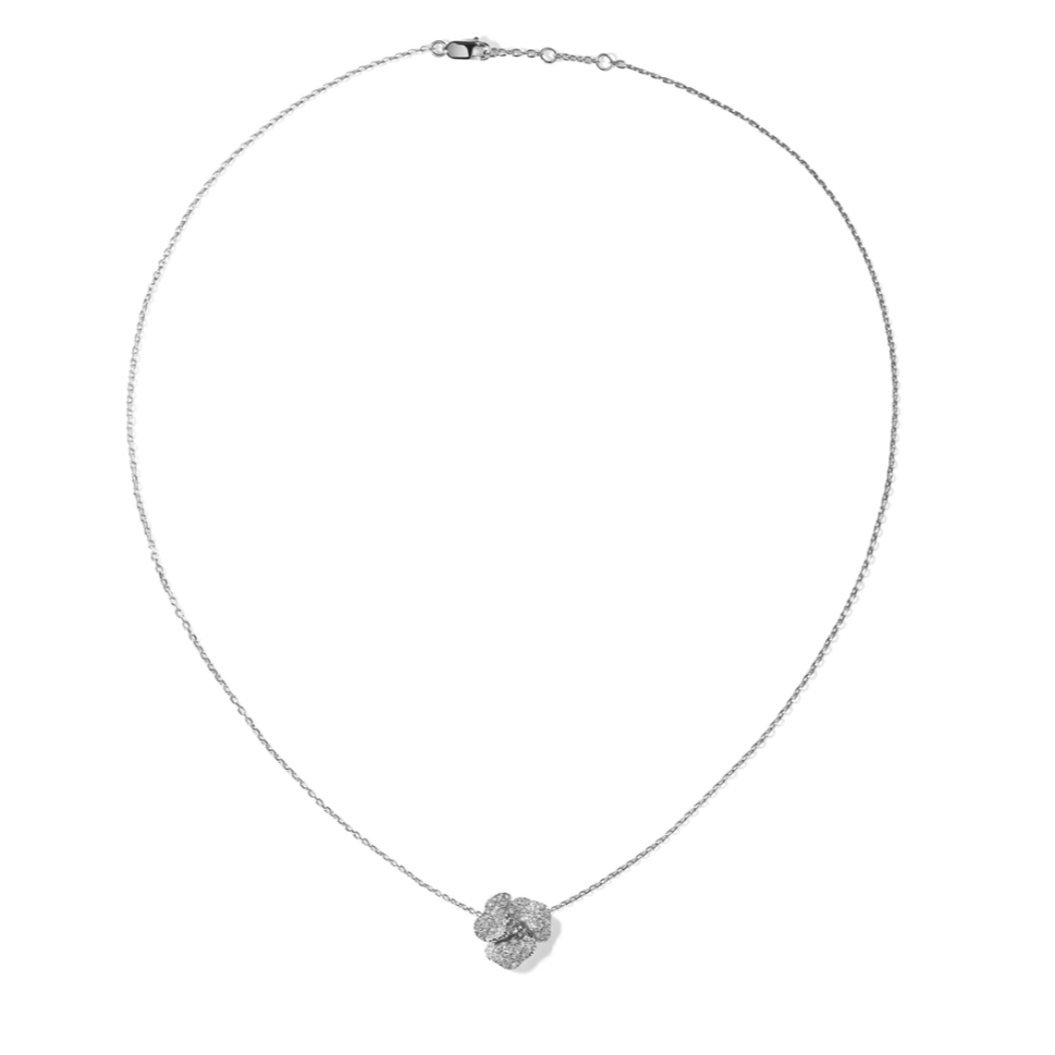 AS29 Bloom Small Flower White Diamonds Necklace in White Gold