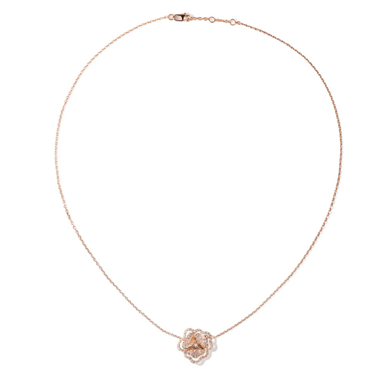 AS29 Bloom Mini Halo White Diamonds Necklace in Rose Gold