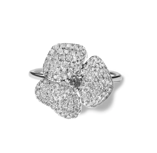 AS29 Bloom Small Flower White Diamonds Ring in White Gold