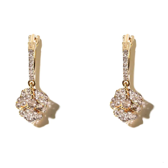 AS29 Bloom Petit Flower White Diamonds Hoops Earrings in Yellow Gold