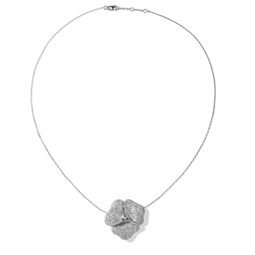 AS29 Bloom Large Flower White Diamonds Necklace in White Gold