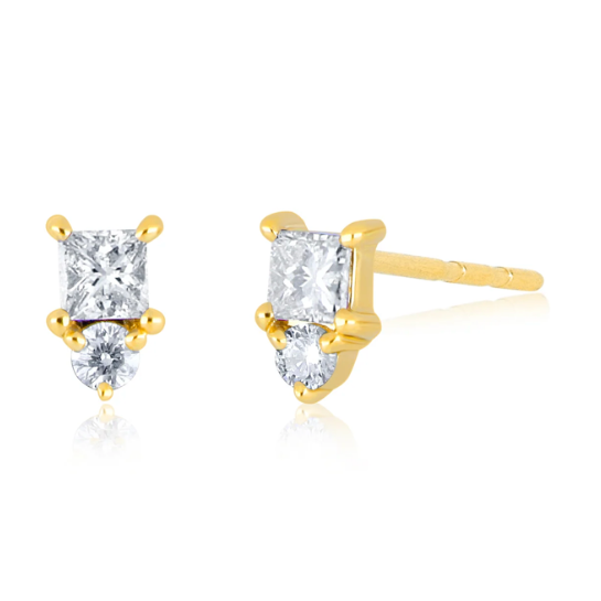 Load image into Gallery viewer, EF Collection 14K Yellow Gold Mini Diamond Birthstone Stud
