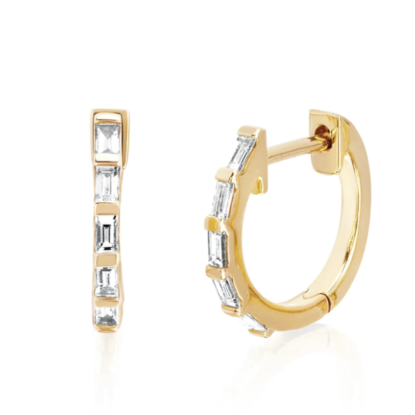 EF Collection 14K Yellow Gold Diamond Baguette Huggie Earring